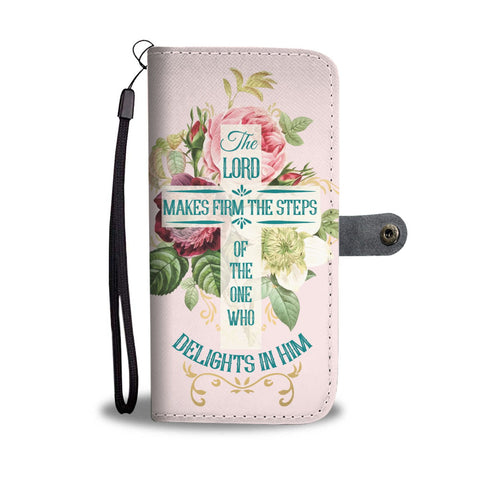 Image of "Lords Steps" Psalm 37:23-24 Christian Wallet Phone Case