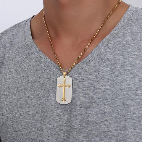 Image of Saviour Holy Cross Dogtag Necklace (Steel Finish)