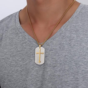 Saviour Holy Cross Dogtag Necklace (Steel Finish)